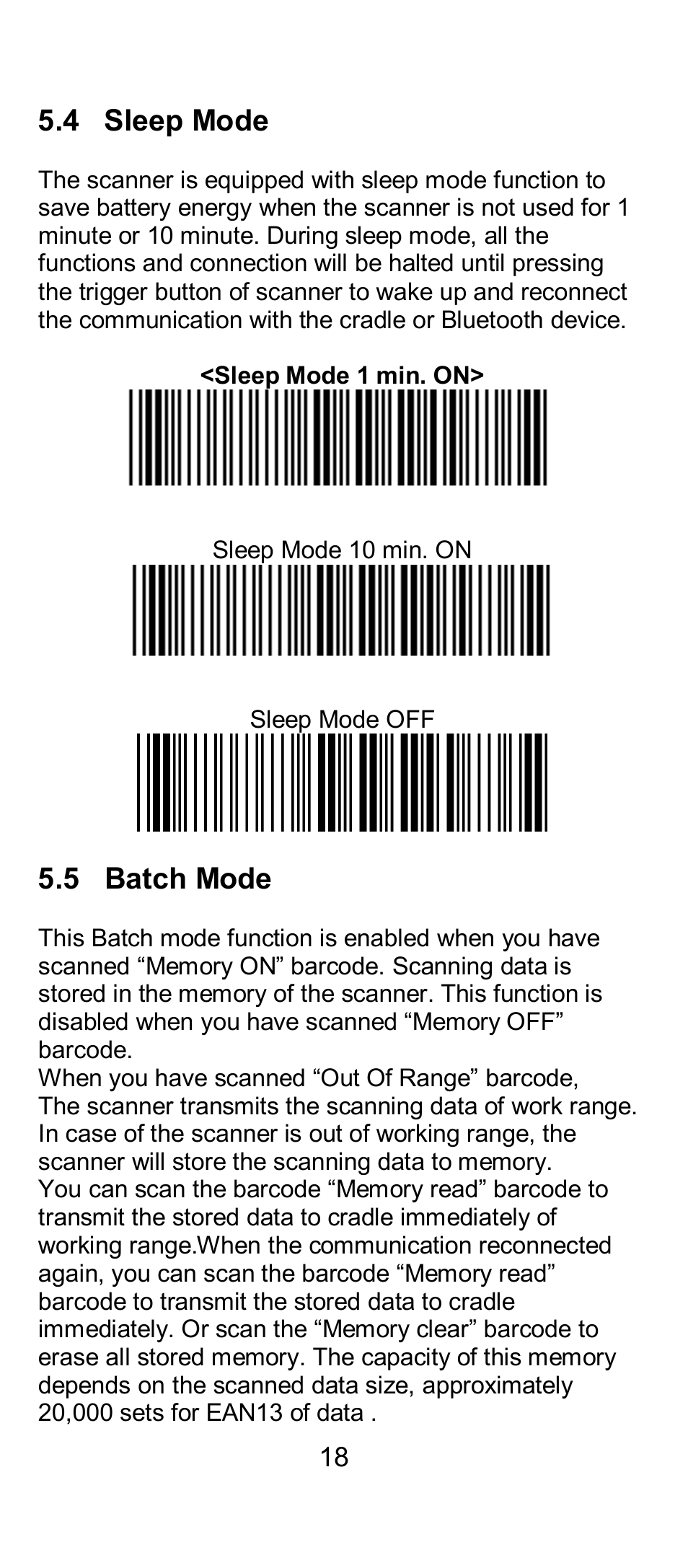 4 sleep mode, 5 batch mode | SCANTECH ID (Champtek company) IG300BT User Manual | Page 18 / 39