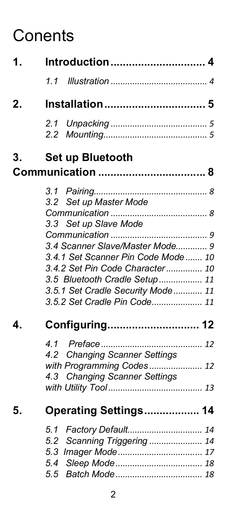Conents | SCANTECH ID (Champtek company) IG300BT User Manual | Page 2 / 39