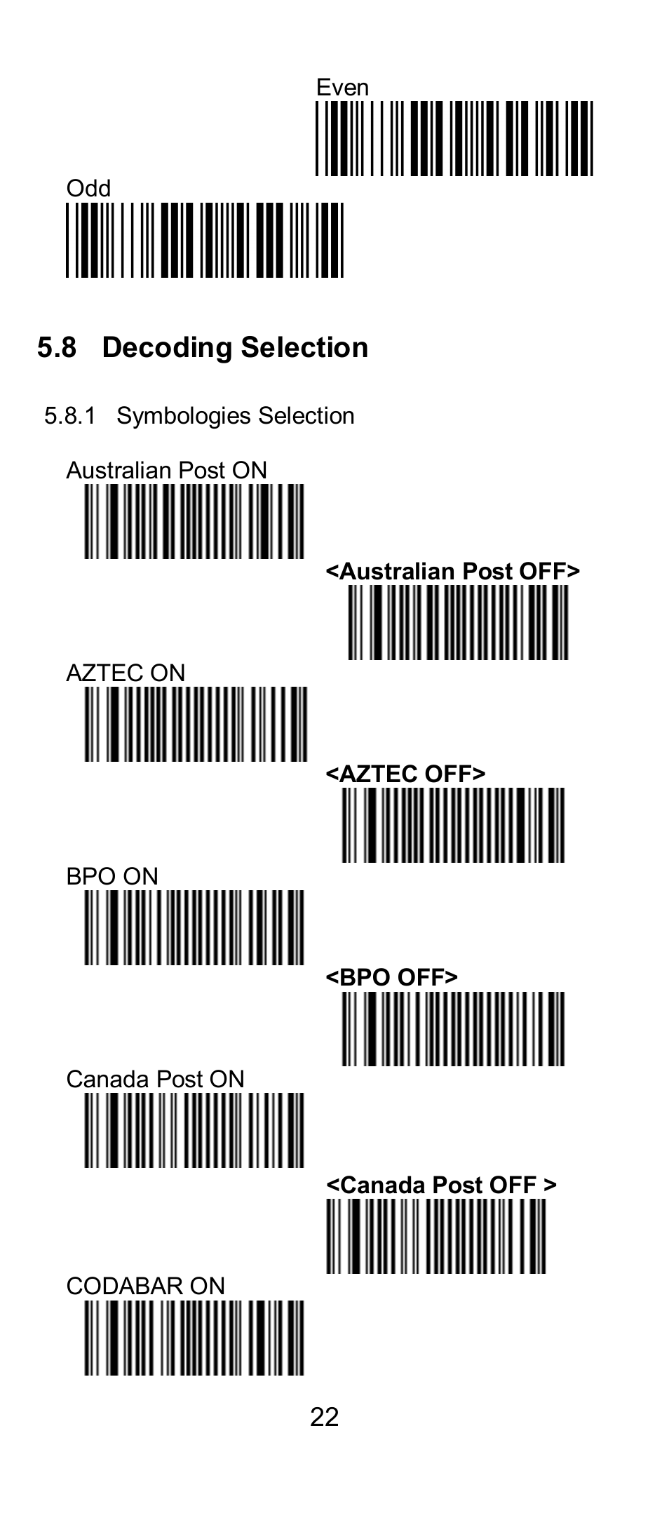 8 decoding selection | SCANTECH ID (Champtek company) IG300BT User Manual | Page 22 / 39