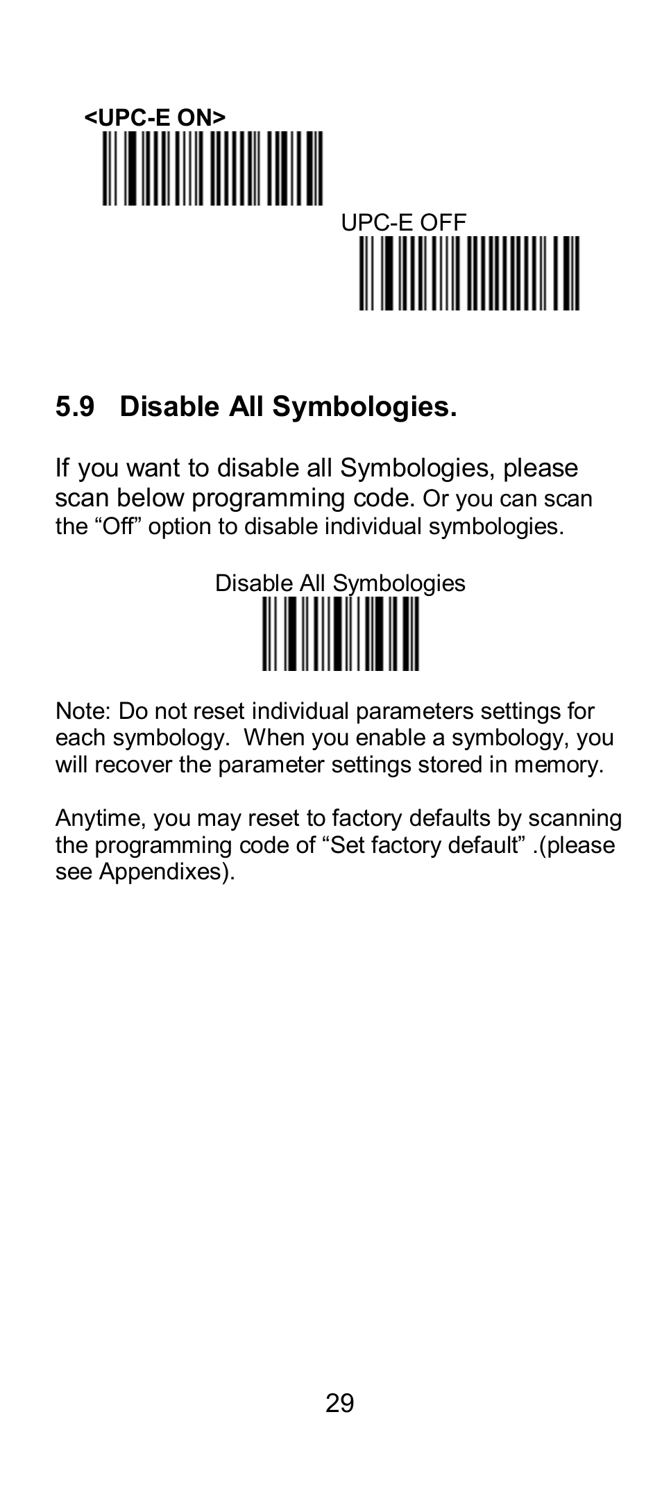 9 disable all symbologies | SCANTECH ID (Champtek company) IG300BT User Manual | Page 29 / 39