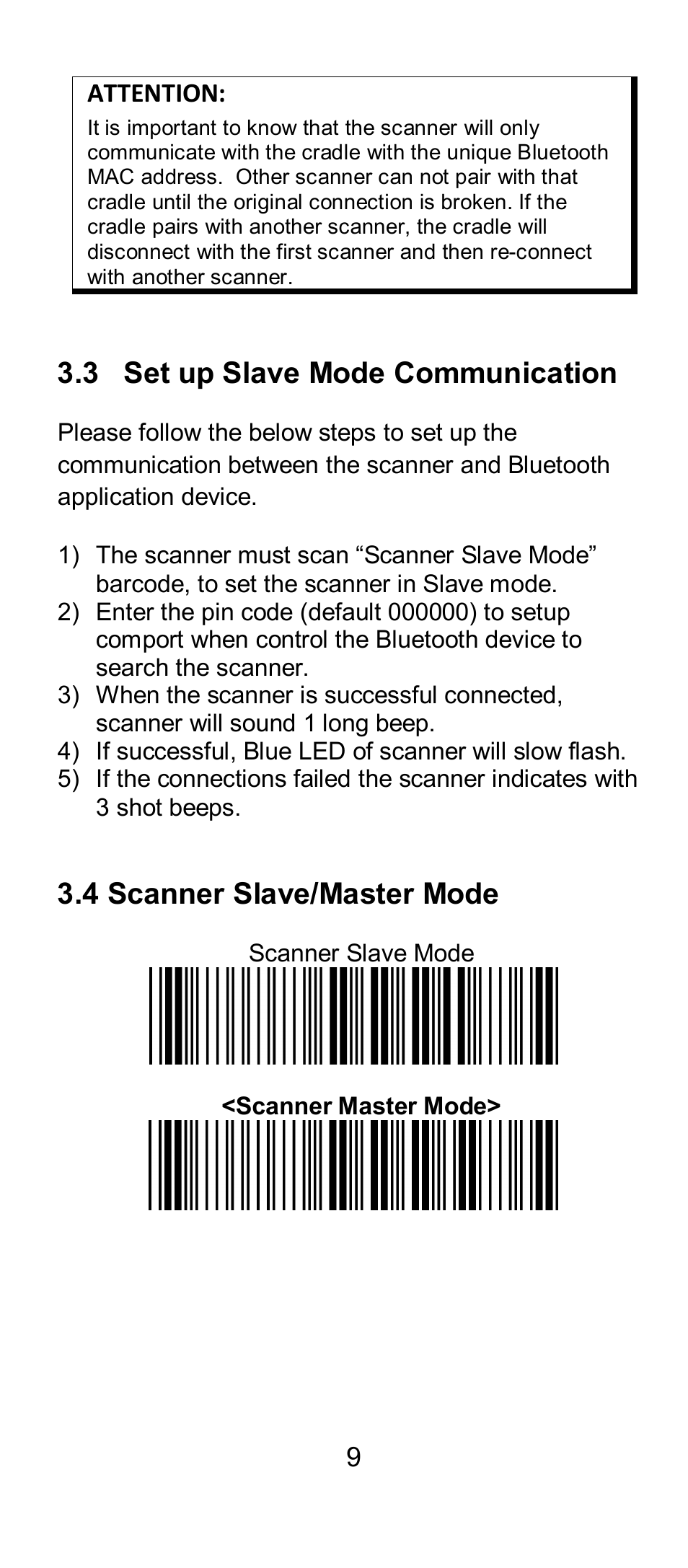 3 set up slave mode communication, 4 scanner slave/master mode | SCANTECH ID (Champtek company) IG300BT User Manual | Page 9 / 39