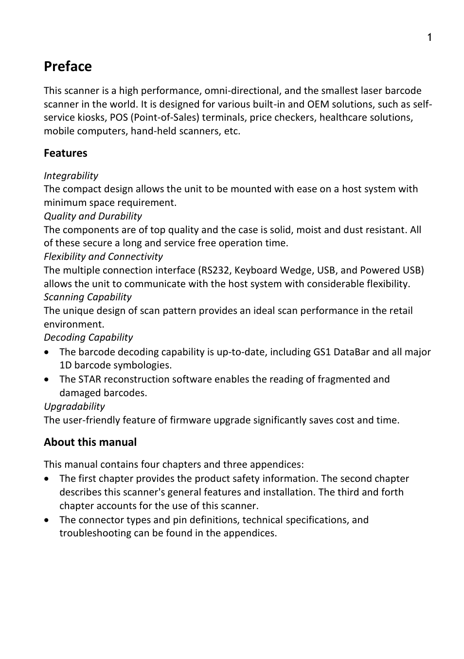 Preface, Features, About this manual | SCANTECH ID (Champtek company) MICA M-9030 User Manual | Page 7 / 39