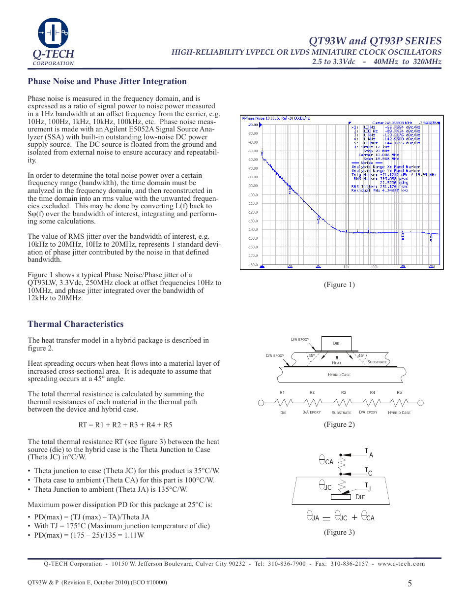 Q-tech, Qt93w and qt93p series, Thermal characteristics | Phase noise and phase jitter integration | Q-Tech QT93 User Manual | Page 5 / 5