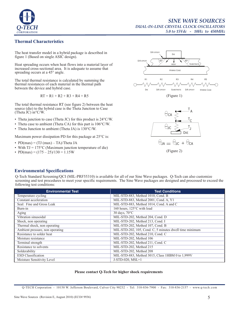 Q-tech, Sine wave sources, Thermal characteristics | Environmental specifications | Q-Tech SINE WAVE User Manual | Page 5 / 6