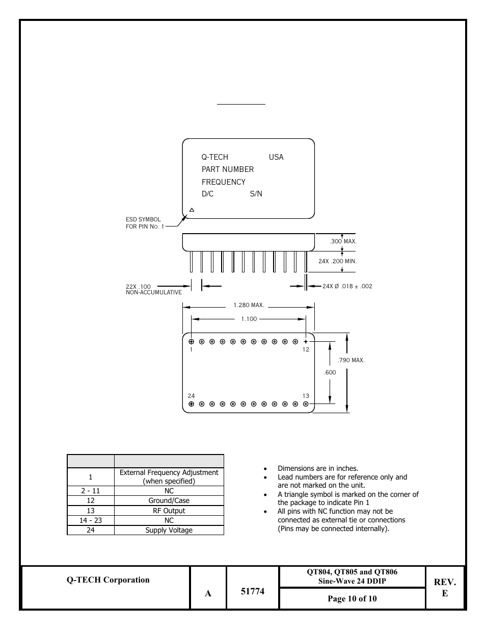 Rev. e | Q-Tech QT806 Sine Wave User Manual | Page 10 / 10