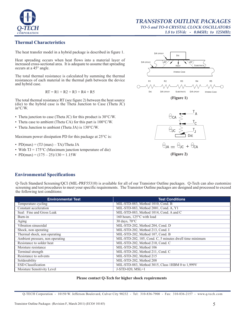 Q-tech, Transistor outline packages, Thermal characteristics | Environmental specifications | Q-Tech QT3 User Manual | Page 5 / 6