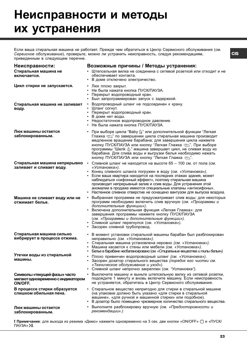 Неисправности и методы их устранения | Ariston Aqualtis AQ8F 29 U H User Manual | Page 23 / 72