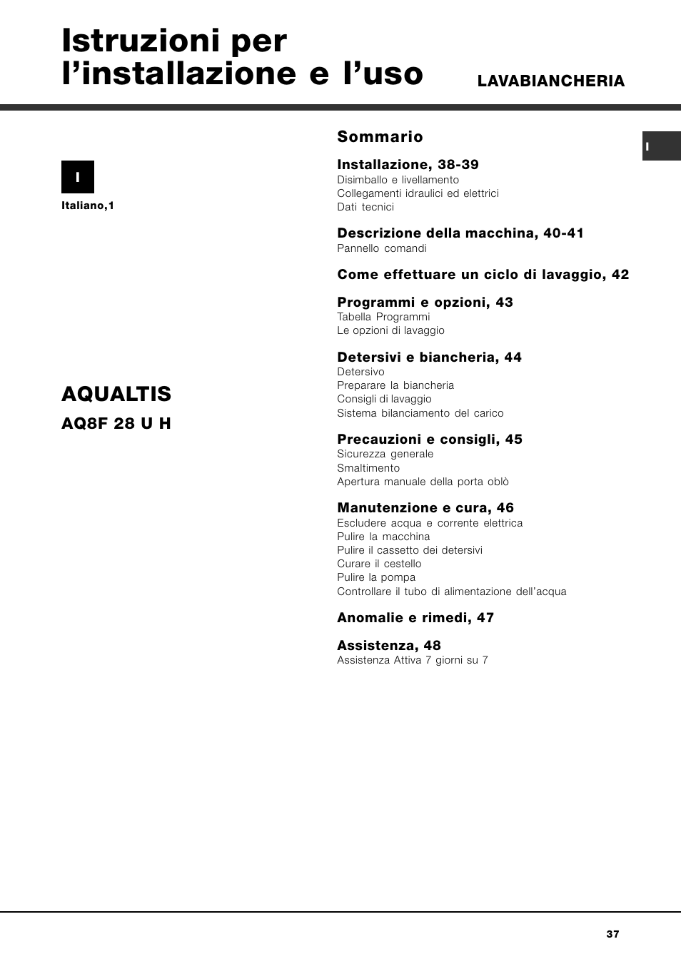 Ariston Aqualtis AQ8F 29 U H User Manual | Page 37 / 72