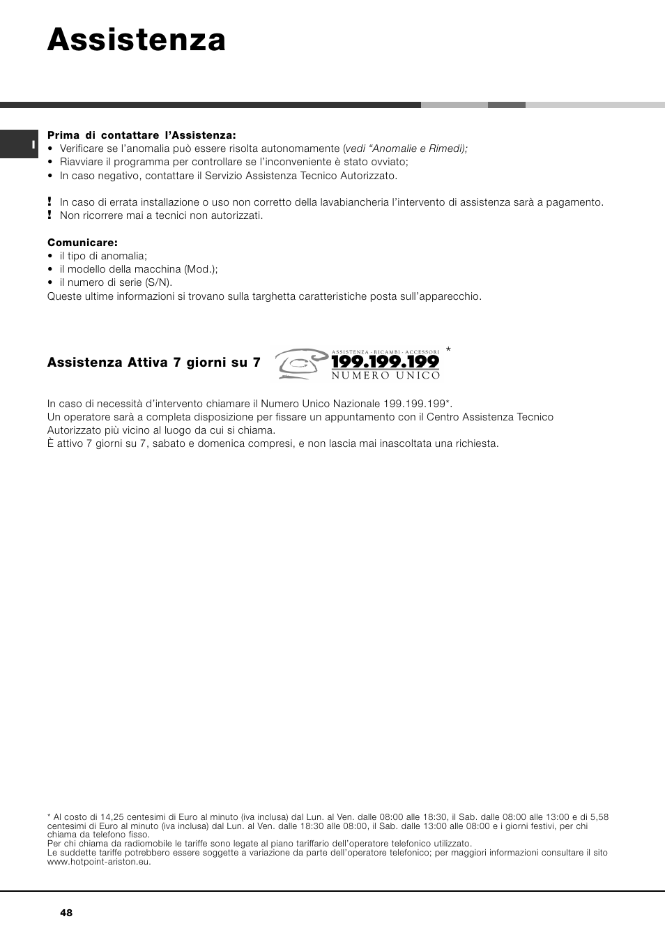 Assistenza | Ariston Aqualtis AQ8F 29 U H User Manual | Page 48 / 72