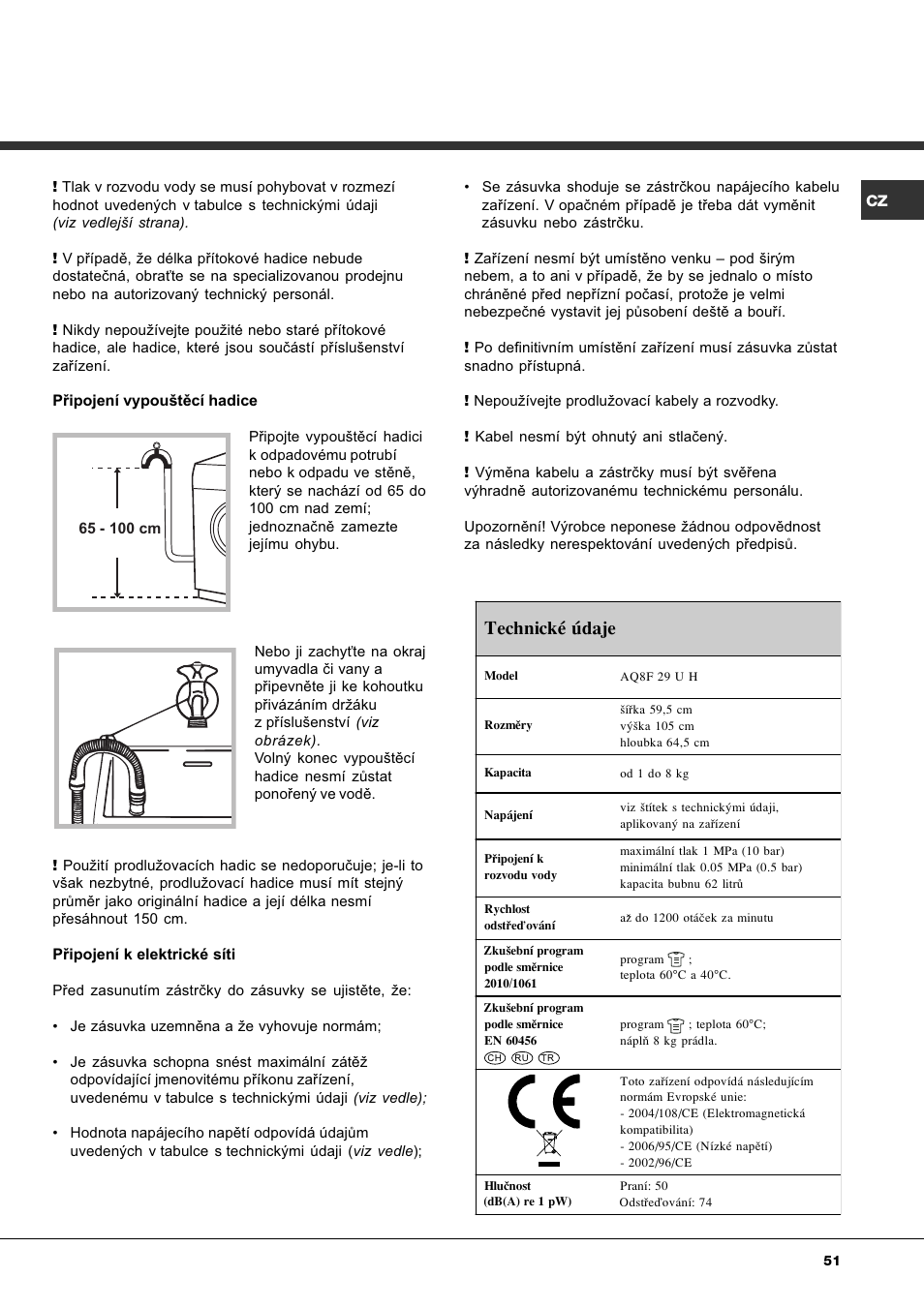Technické údaje | Ariston Aqualtis AQ8F 29 U H User Manual | Page 51 / 72