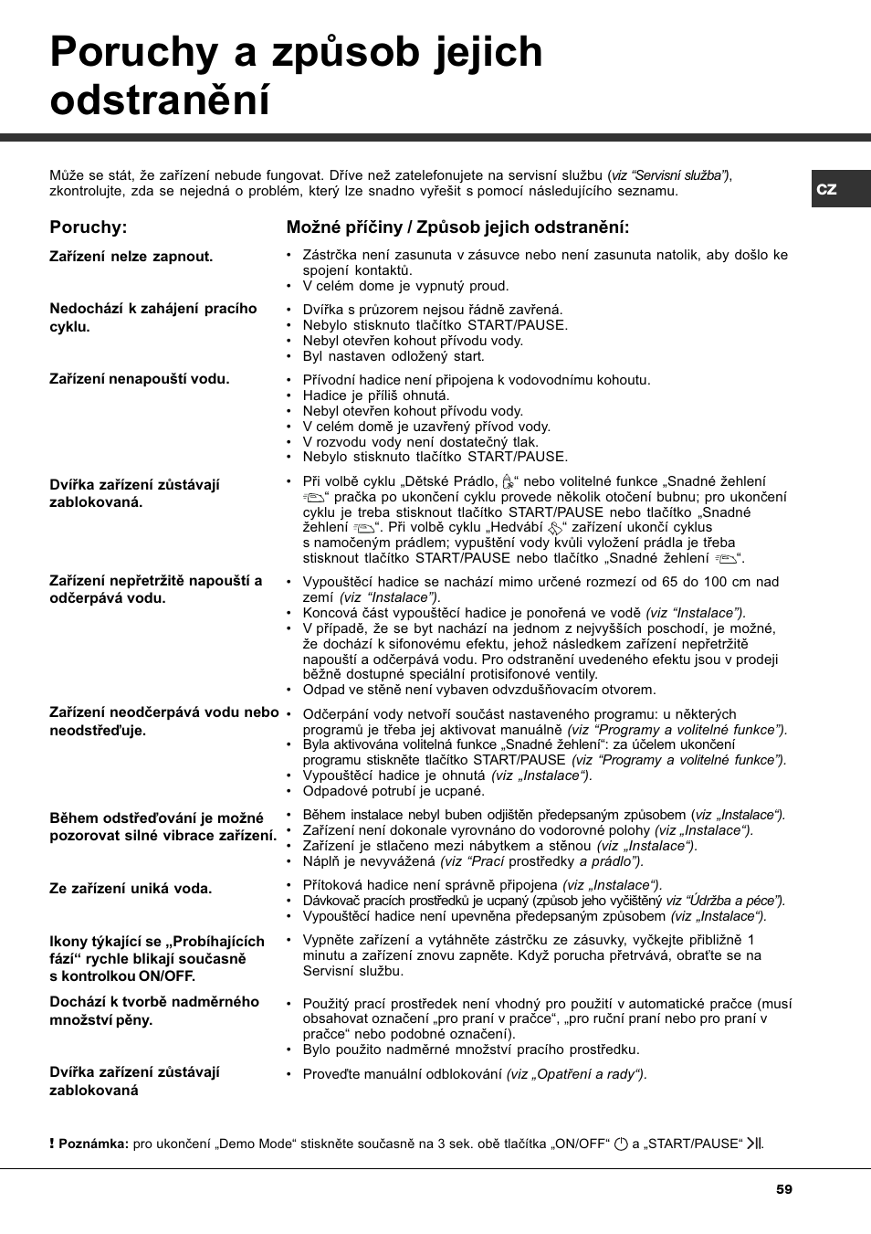 Poruchy a zpùsob jejich odstranìní | Ariston Aqualtis AQ8F 29 U H User Manual | Page 59 / 72