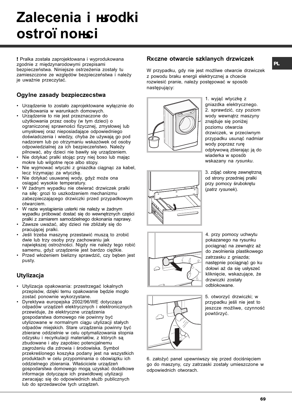 Zalecenia i rodki ostro¿noci | Ariston Aqualtis AQ8F 29 U H User Manual | Page 69 / 72