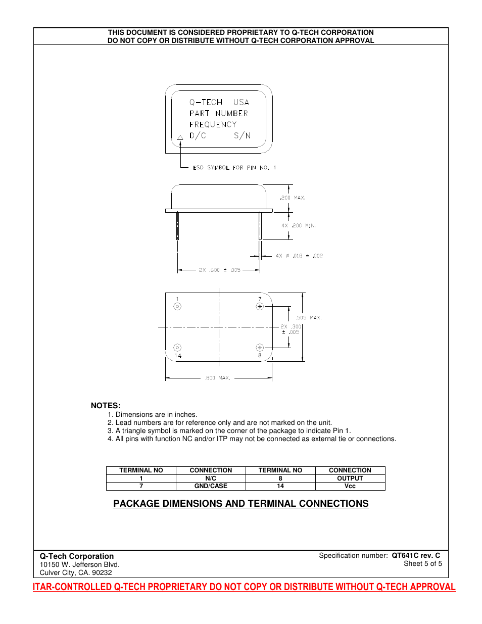 Package dimensions and terminal connections | Q-Tech QT641C User Manual | Page 5 / 5