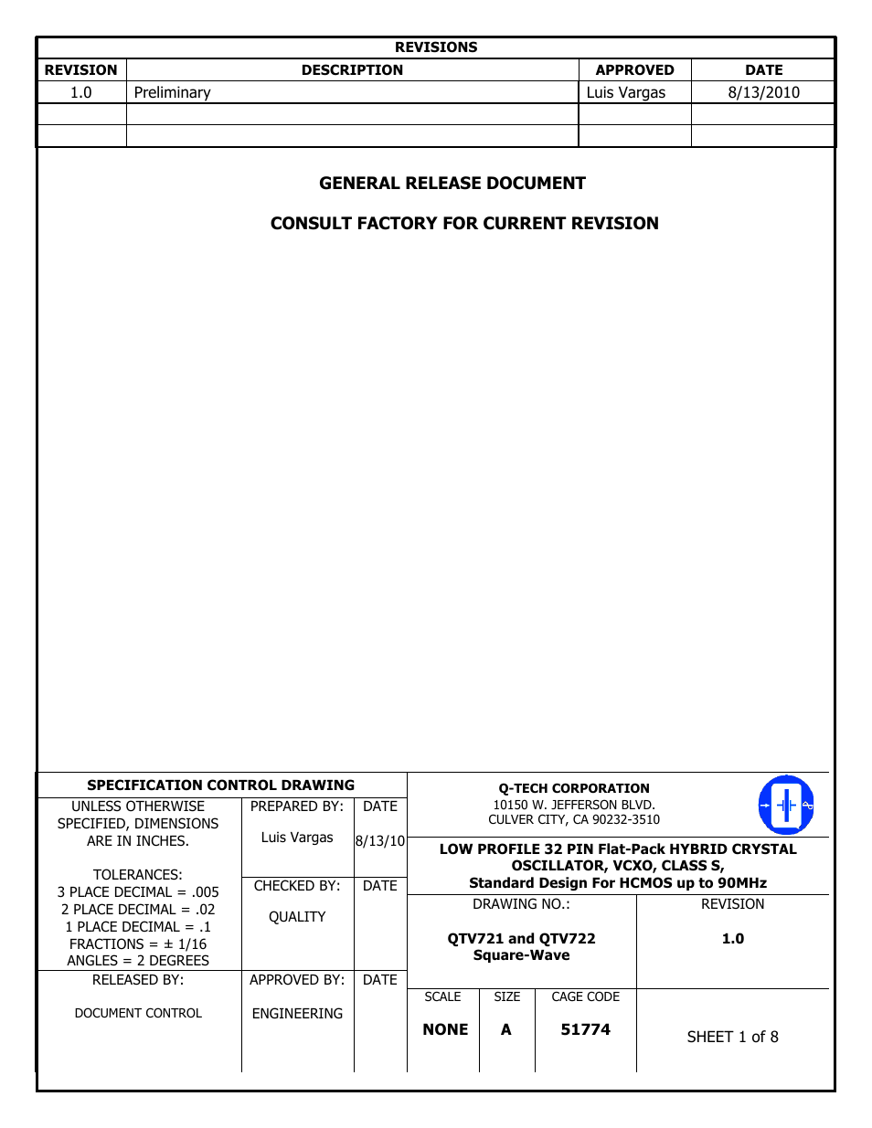 Q-Tech QTV722 Square Wave User Manual | 8 pages