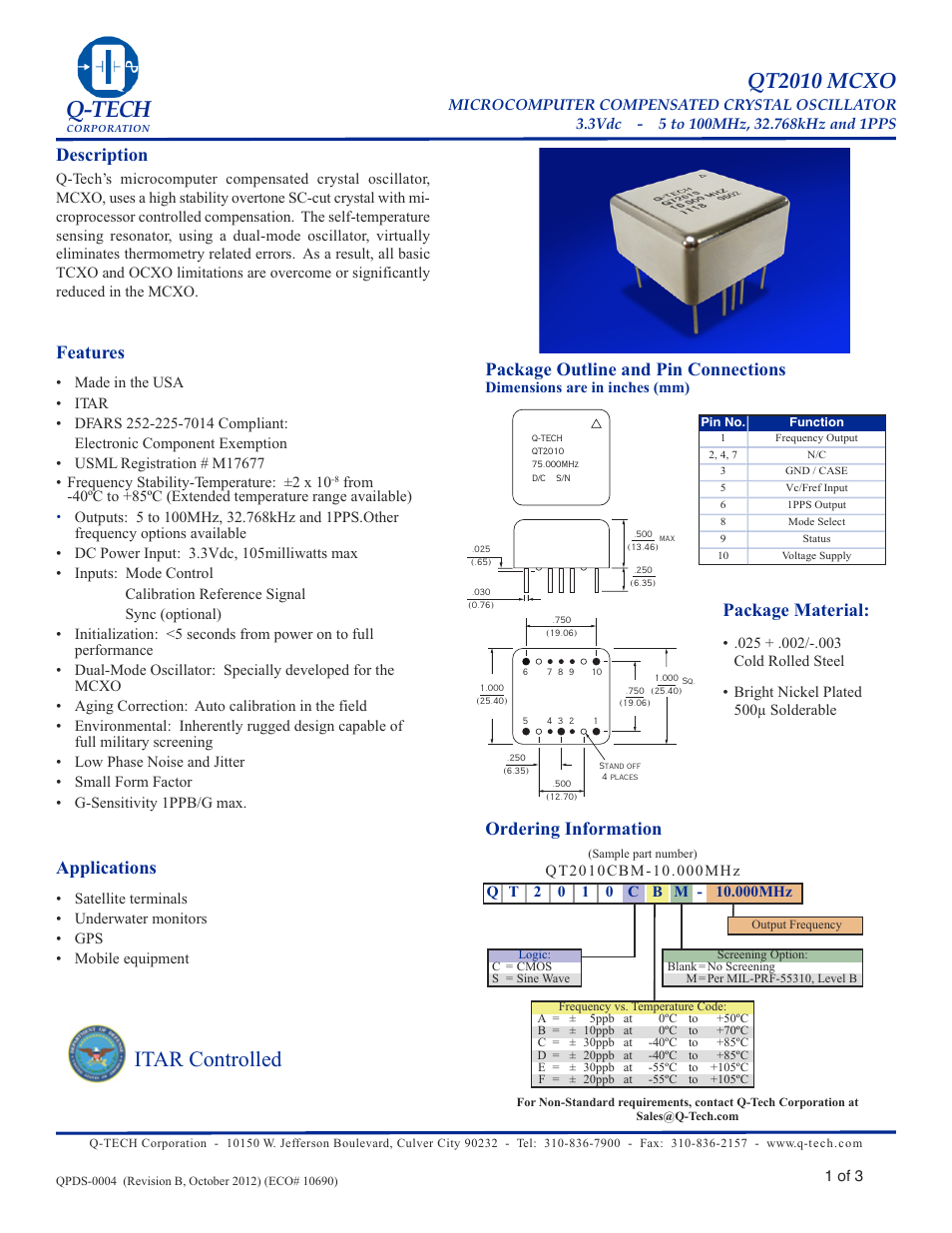 Q-Tech QT2010 User Manual | 3 pages