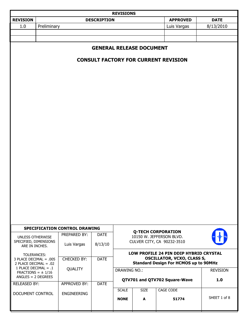 Q-Tech QTV702 Square Wave User Manual | 8 pages