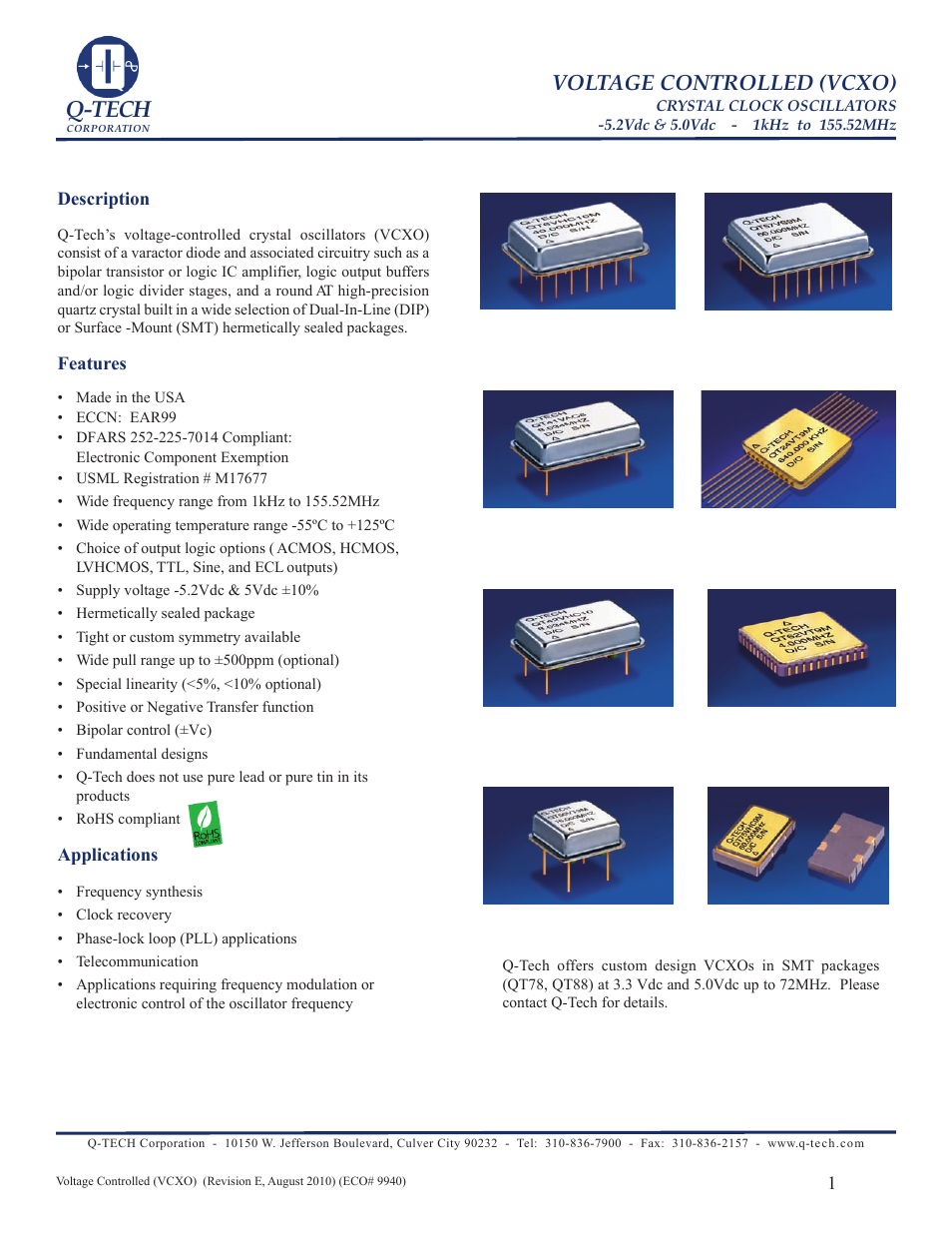 Q-Tech VCXO User Manual | 6 pages