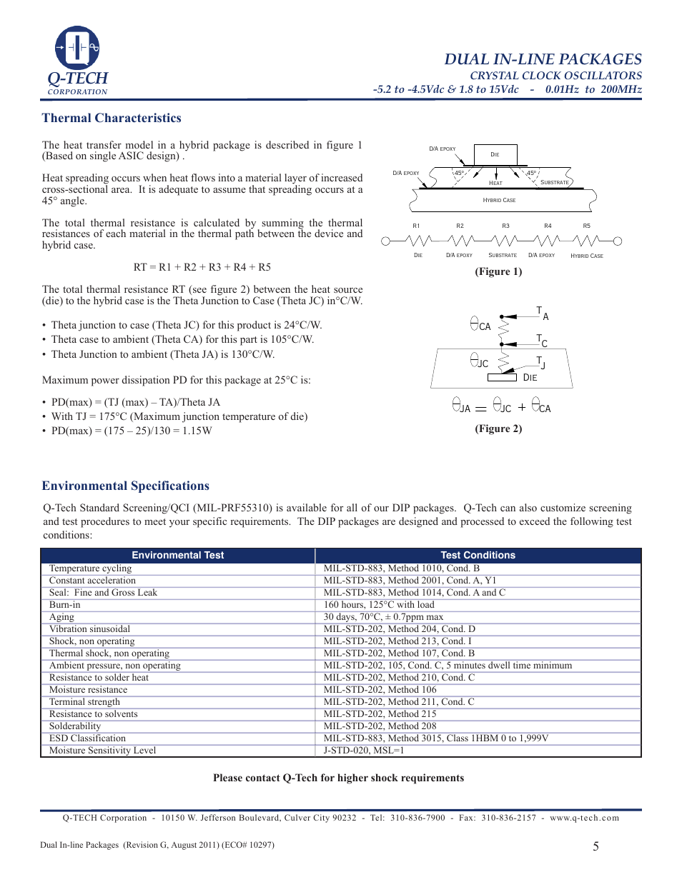 Q-tech, Dual in-line packages, Environmental specifications | Thermal characteristics | Q-Tech QT50 User Manual | Page 5 / 6