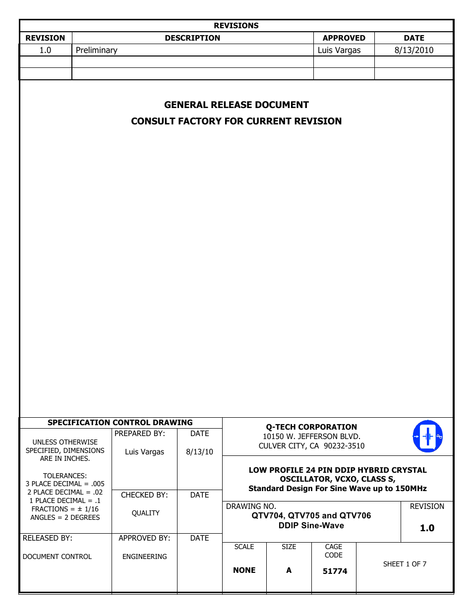 Q-Tech QTV706 Sine Wave User Manual | 7 pages