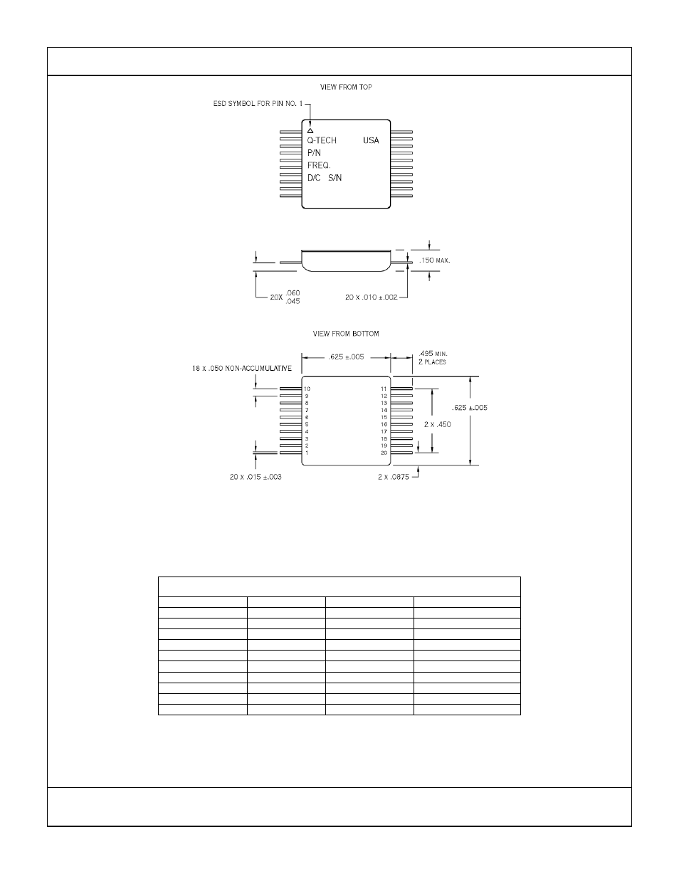 Fig 1. package dimensions and terminal connections, Figure 1, Package dimensions and terminal connections | Terminal connections | Q-Tech QT625L User Manual | Page 6 / 6
