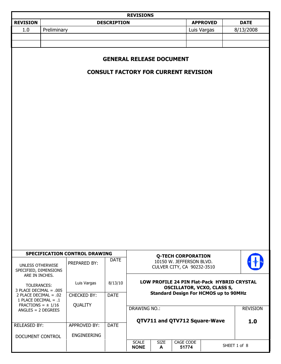 Q-Tech QTV712 Square Wave User Manual | 8 pages