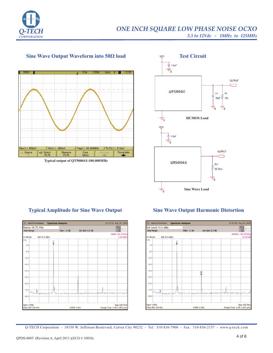 Q-tech, One inch square low phase noise ocxo | Q-Tech LOW PHASE NOISE OCXO User Manual | Page 4 / 6