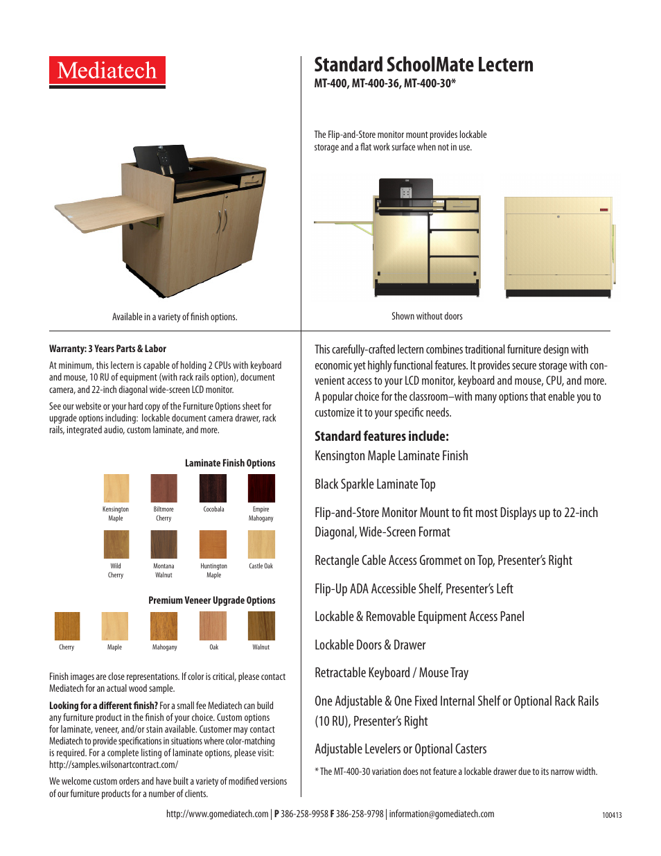 Mediatech MT-400 SchoolMate Lectern User Manual | 1 page