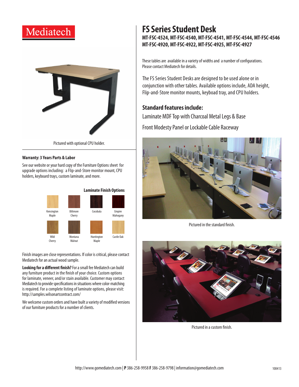 Mediatech MT-FSC Student Desk User Manual | 1 page