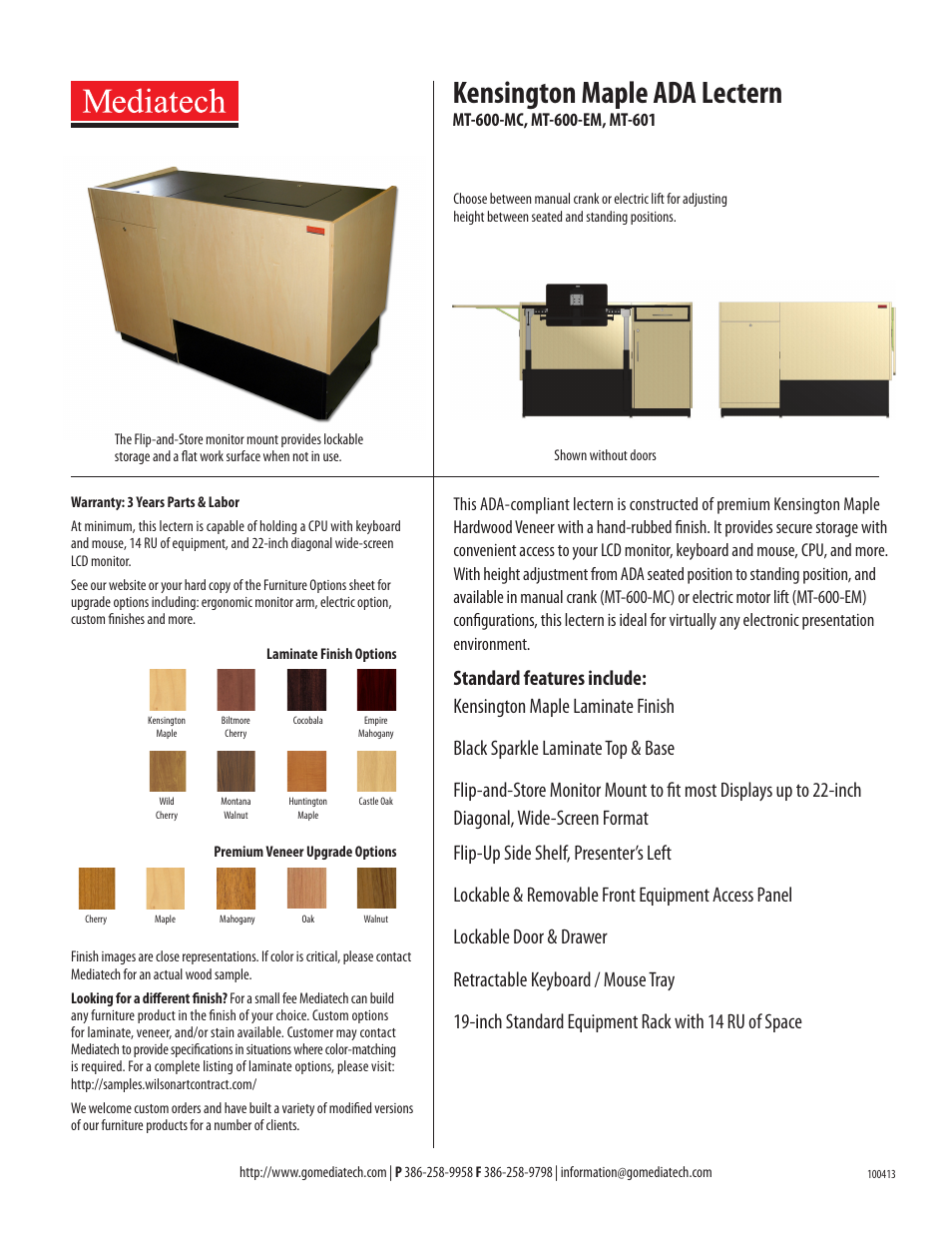 Mediatech MT-600 ADA Lectern User Manual | 1 page