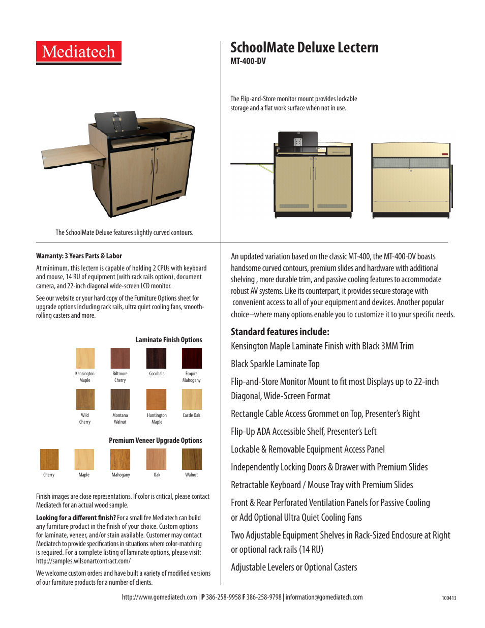 Mediatech MT-400-DV SchoolMate Lectern User Manual | 1 page