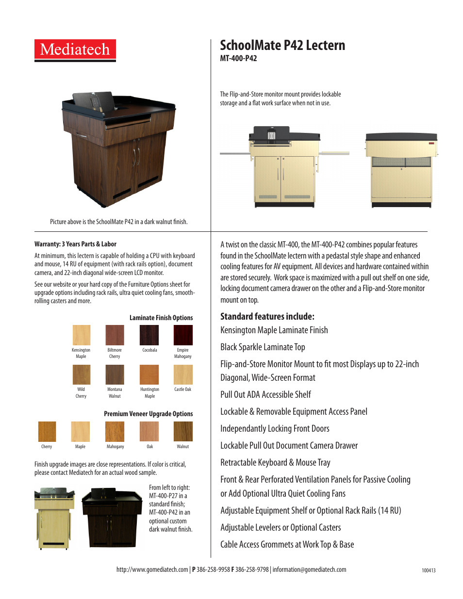 Mediatech MT-400-P42 SchoolMate Lectern User Manual | 1 page