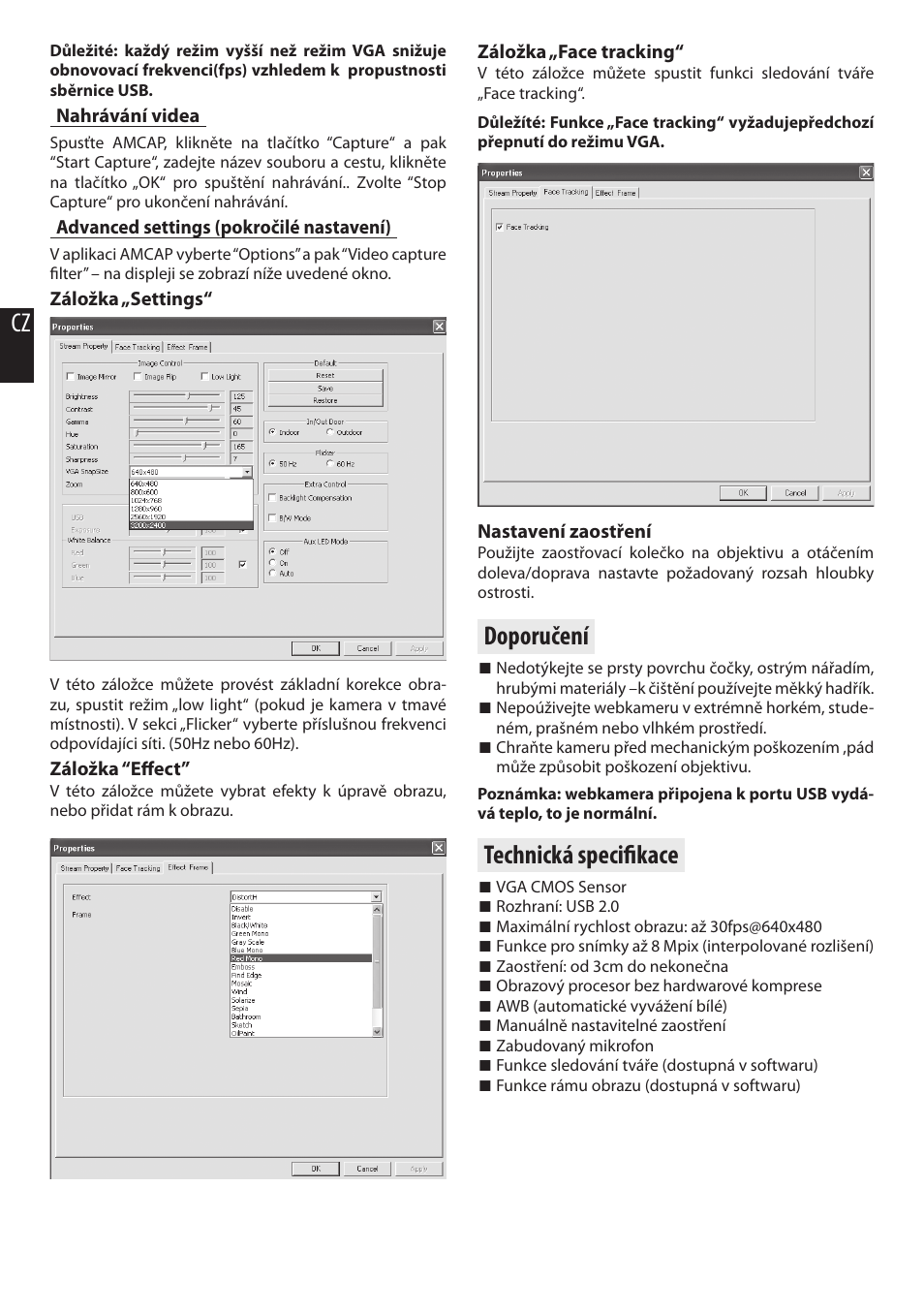 Doporučení, Technická specifi kace | Media-Tech Z-CAM User Manual | Page 6 / 16