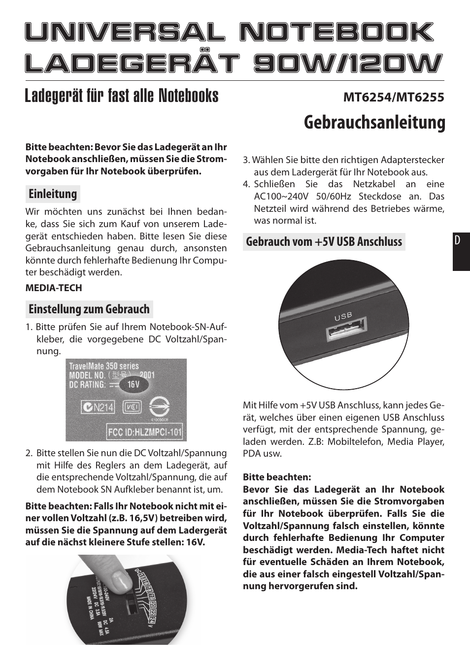 Gebrauchsanleitung | Media-Tech 90W NOTEBOOK UNIVERSAL POWER ADAPTOR User Manual | Page 5 / 8