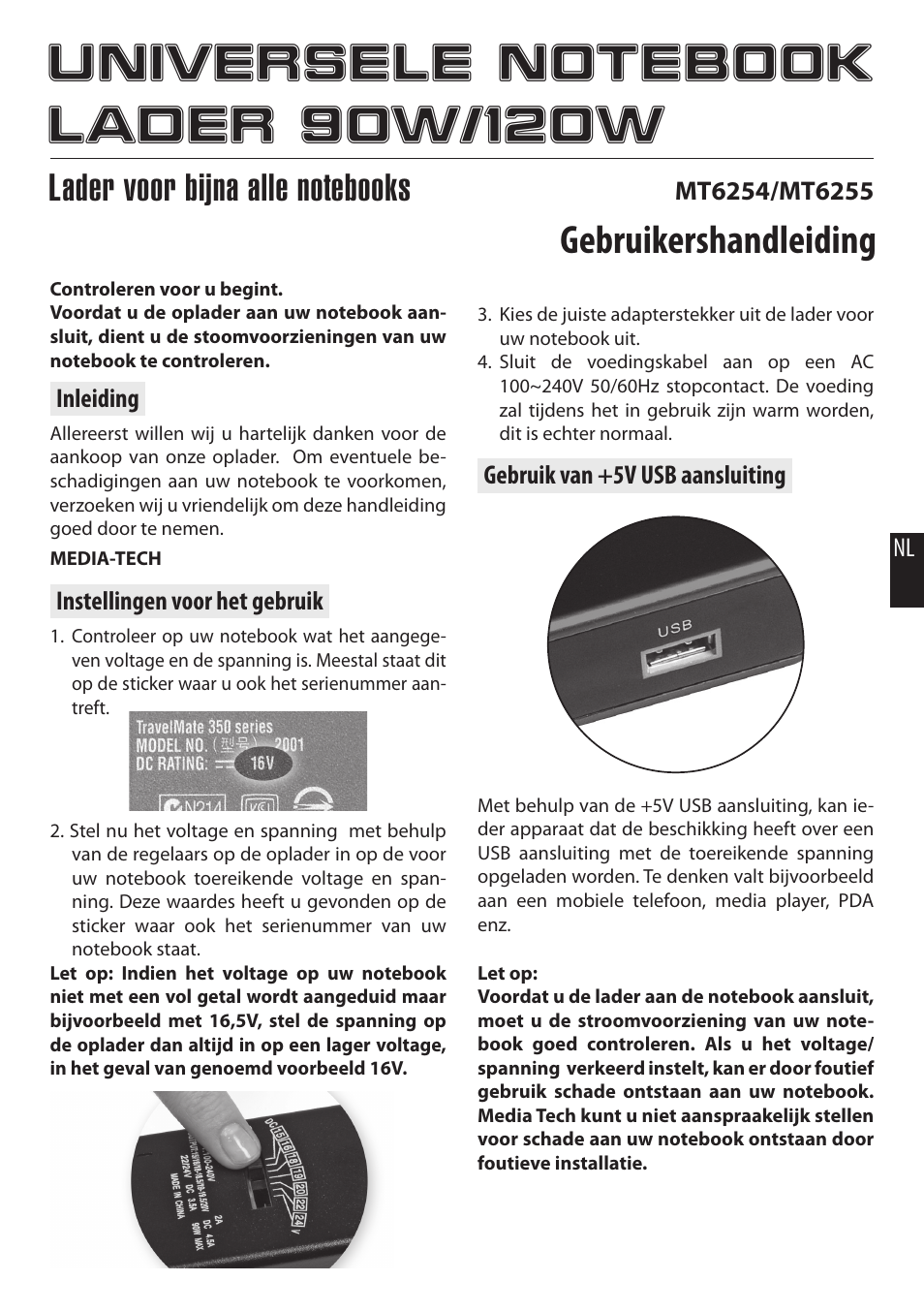 Gebruikershandleiding | Media-Tech 90W NOTEBOOK UNIVERSAL POWER ADAPTOR User Manual | Page 6 / 8