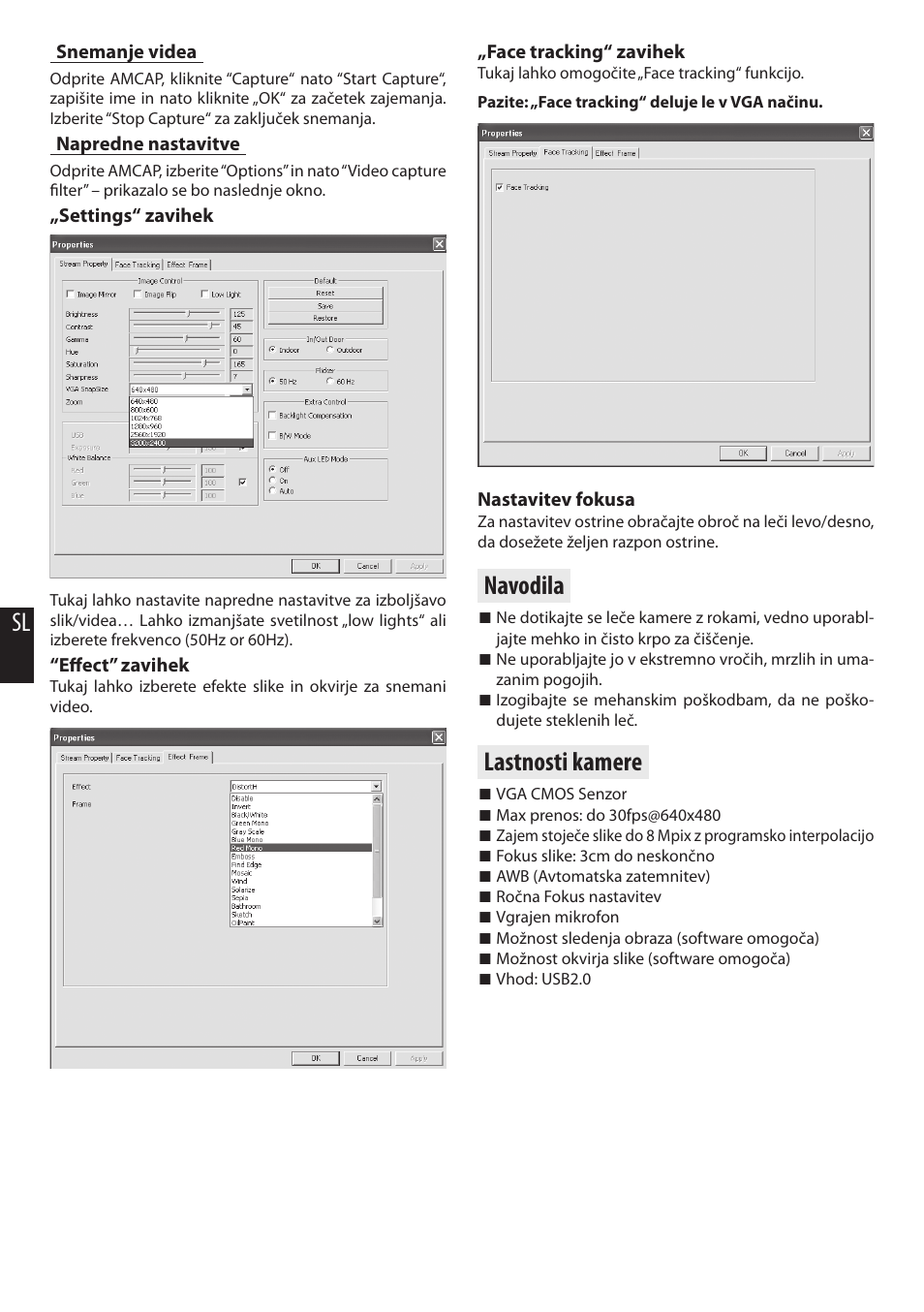 Navodila, Lastnosti kamere | Media-Tech VISOR HD User Manual | Page 14 / 16