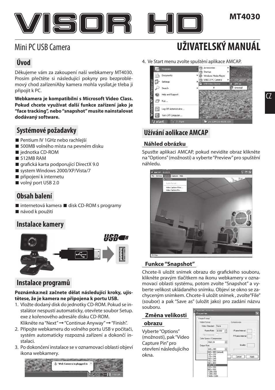 Visor hd, Uživatelský manuál, Mini pc usb camera | Mt4030 | Media-Tech VISOR HD User Manual | Page 5 / 16