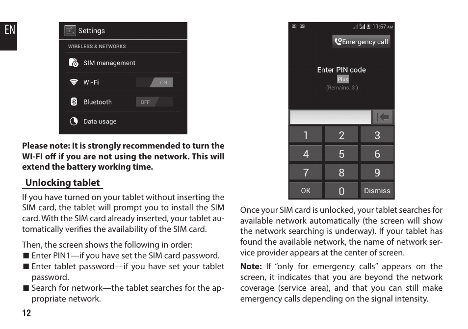 Unlocking tablet | Media-Tech IMPERIUS SEVEN 3G User Manual | Page 12 / 16