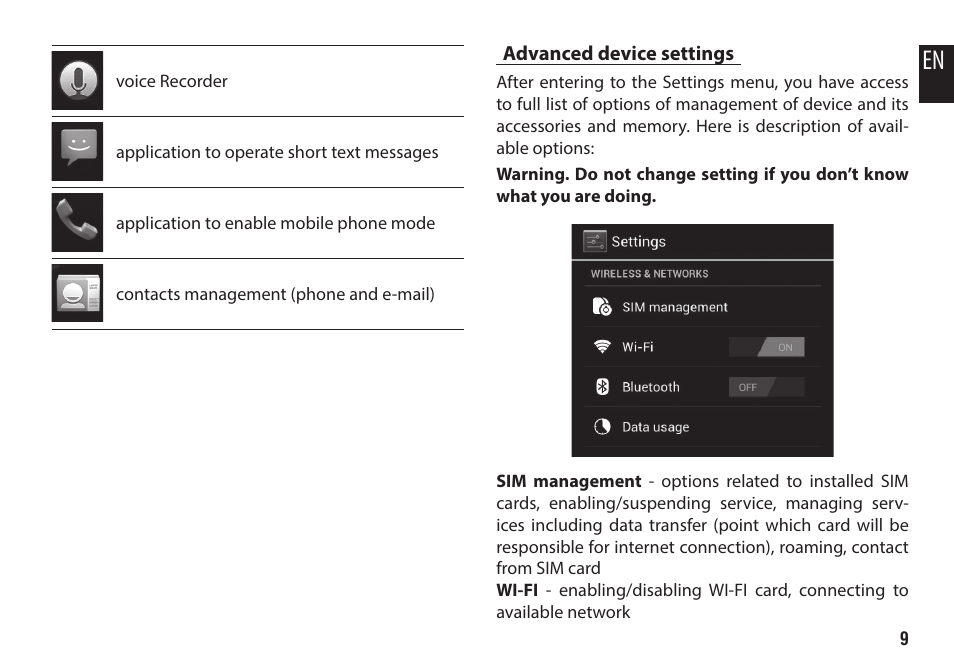 Advanced device settings | Media-Tech IMPERIUS SEVEN 3G User Manual | Page 9 / 16