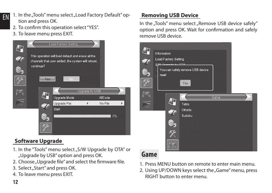 Game | Media-Tech DVB-T2 HD DIGITAL TV BOX User Manual | Page 12 / 16