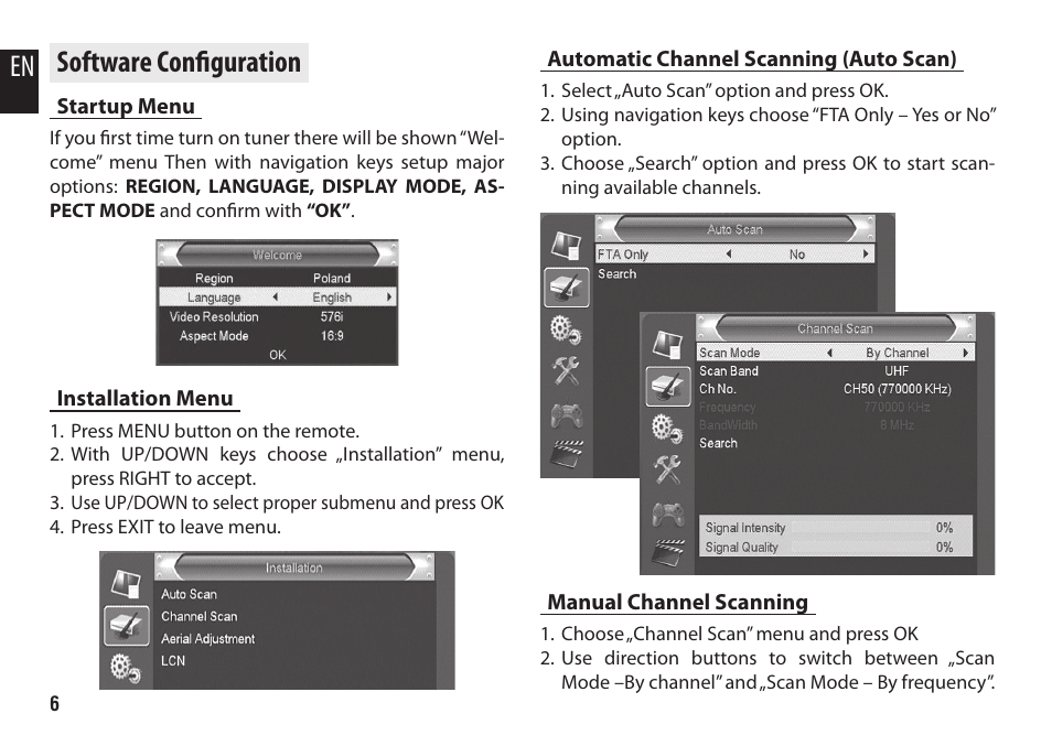 En software confi guration | Media-Tech DVB-T2 HD DIGITAL TV BOX User Manual | Page 6 / 16