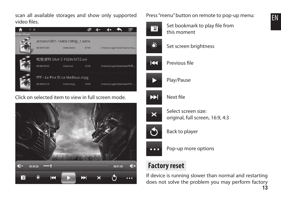 Factory reset | Media-Tech ENGAGE HQ User Manual | Page 13 / 16