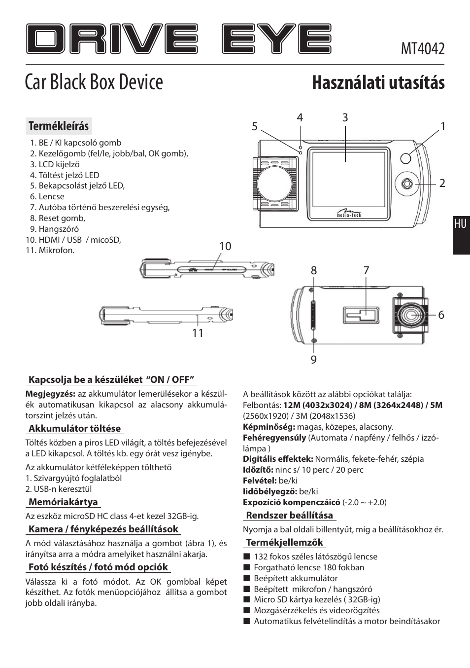 Drive eye, Car black box device, Használati utasítás | Mt4042, Termékleírás | Media-Tech DRIVE EYE User Manual | Page 5 / 9