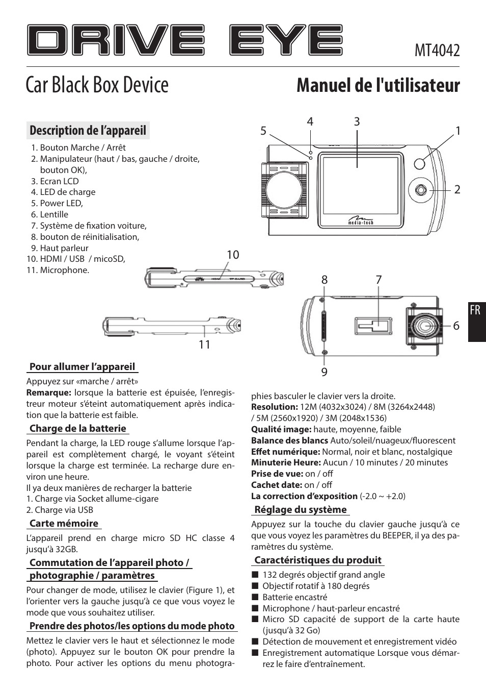 Drive eye, Car black box device, Manuel de l'utilisateur | Mt4042, Description de l’appareil | Media-Tech DRIVE EYE User Manual | Page 7 / 9