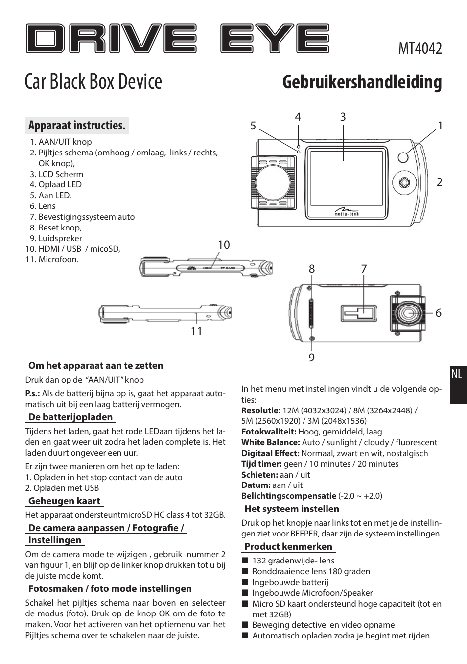 Drive eye, Car black box device, Gebruikershandleiding | Mt4042, Apparaat instructies | Media-Tech DRIVE EYE User Manual | Page 9 / 9