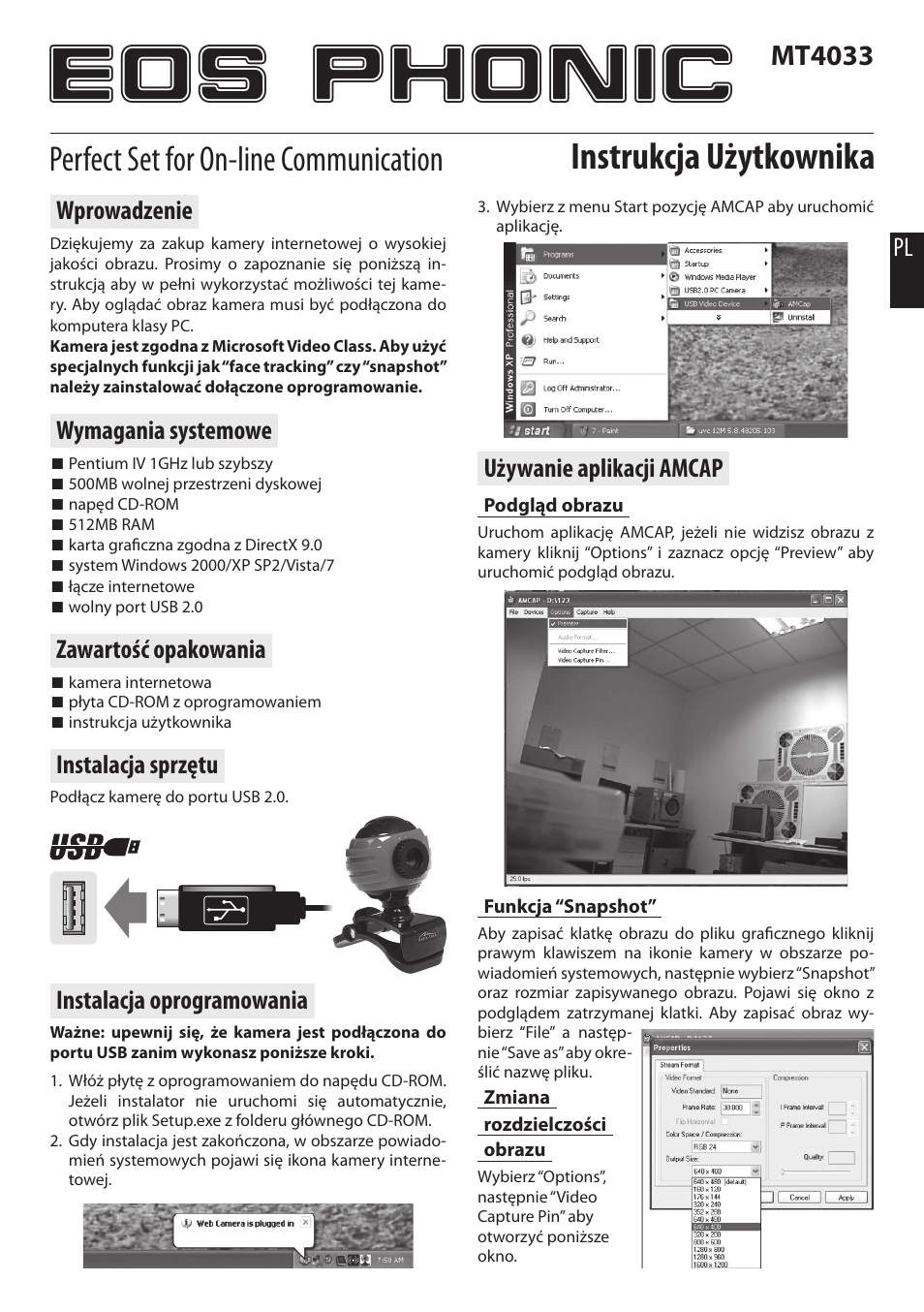 Eos phonic, Instrukcja użytkownika, Perfect set for on-line communication | Mt4033 | Media-Tech EOS PHONIC User Manual | Page 3 / 16