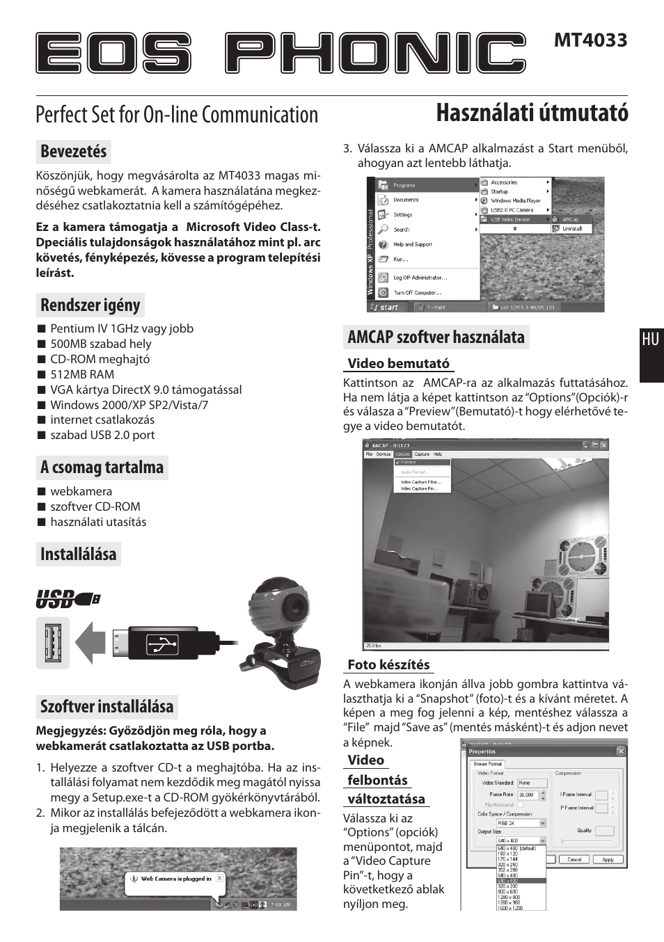 Eos phonic, Használati útmutató, Perfect set for on-line communication | Mt4033 | Media-Tech EOS PHONIC User Manual | Page 9 / 16