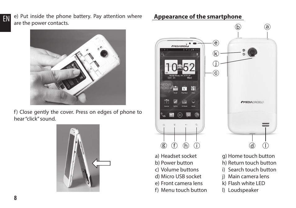 Appearance of the smartphone | Media-Tech IMPERIUS AERO User Manual | Page 8 / 20