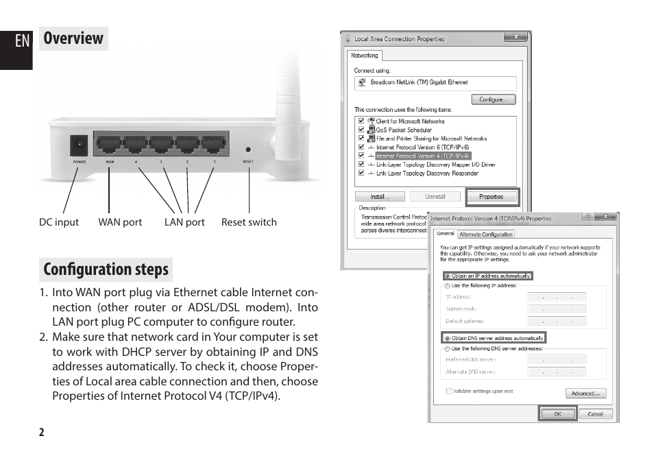 Overview configuration steps | Media-Tech 150M WIRELESS ROUTER- Universal wireless DSL router code: 590 User Manual | Page 2 / 4