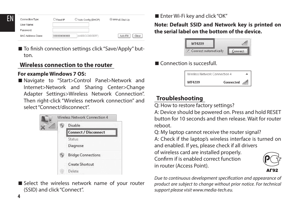 Media-Tech 150M WIRELESS ROUTER- Universal wireless DSL router code: 590 User Manual | Page 4 / 4