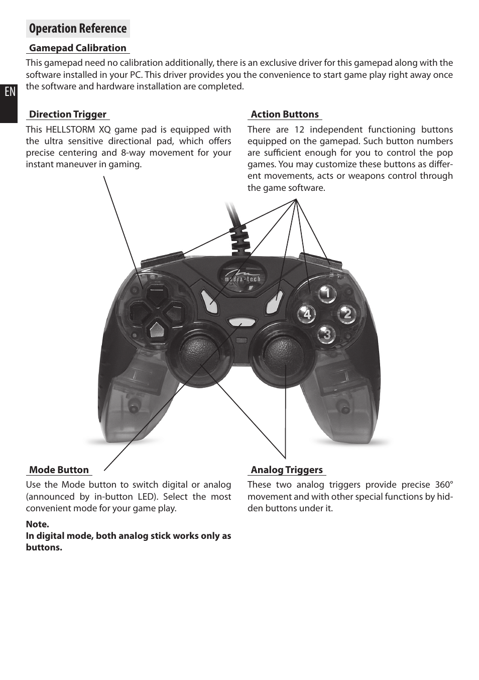 En operation reference | Media-Tech HELLSTORM XQ User Manual | Page 2 / 10